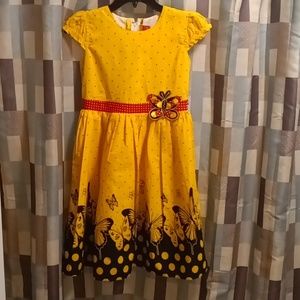 NWOT Shrawanti gold&black polkadot dress w butterflies & belt Sz 32 EU/23/14 US